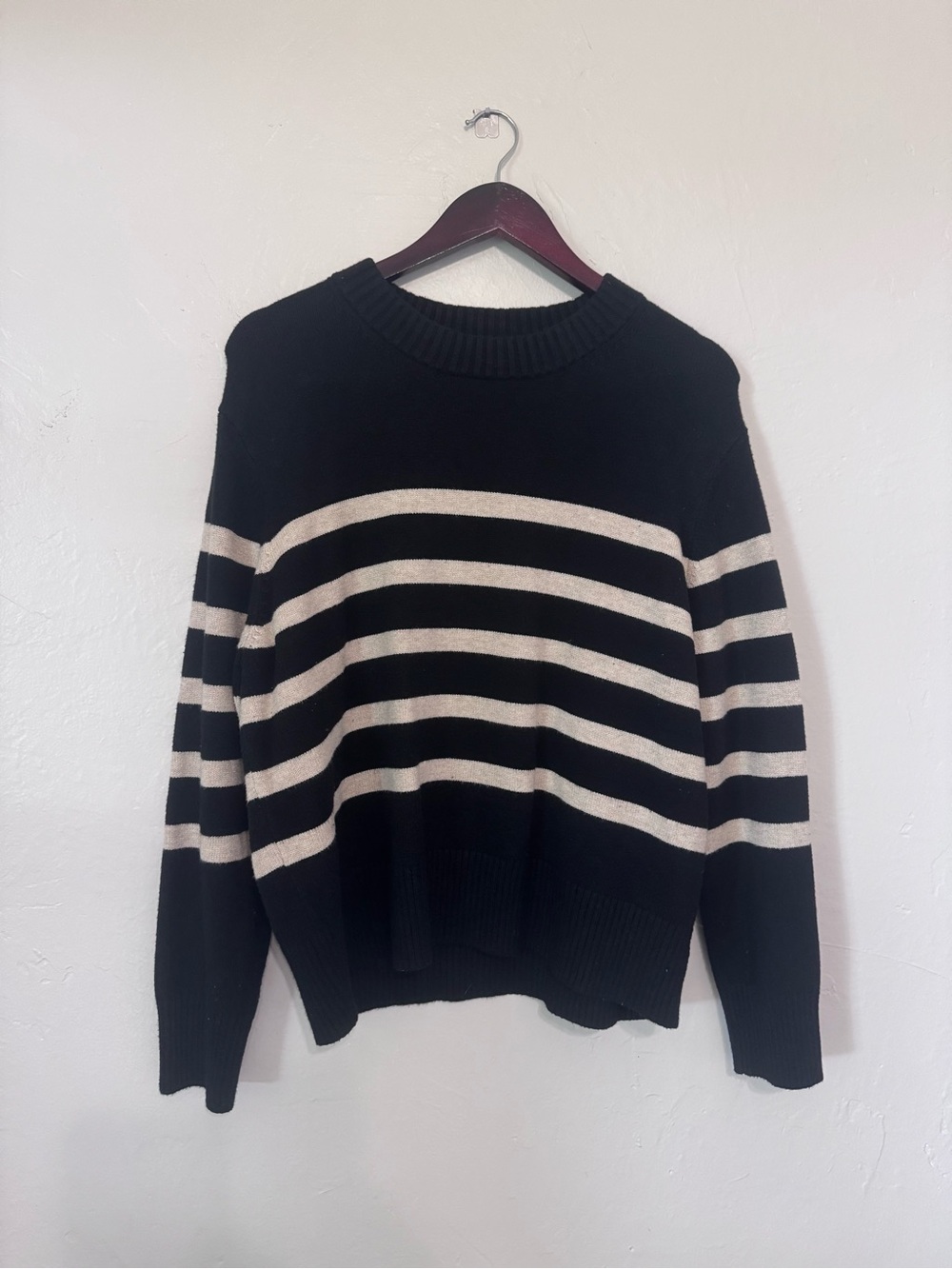 Fall Black Sweater Cream and Black Stripe XXL